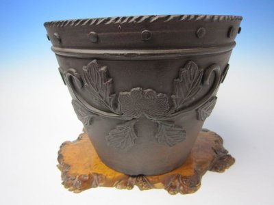 画像1: Ｈ-57　日本　琉球紫泥浮彫胴紐丸　美術鉢