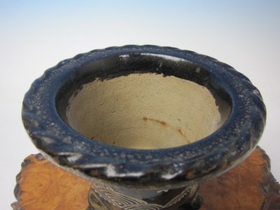 画像2: Ｈ-8　京楽焼　古鉢　「縄縁波千鳥」　4.3号　万年青鉢　美術鉢　