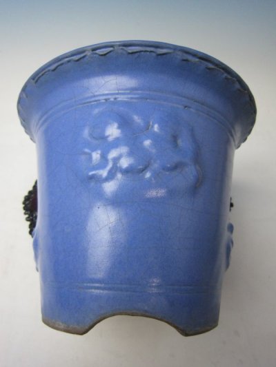 画像1: Ｈ-57　日本　古盆器　「平安香山均窯浮彫輪花式」　美術鉢