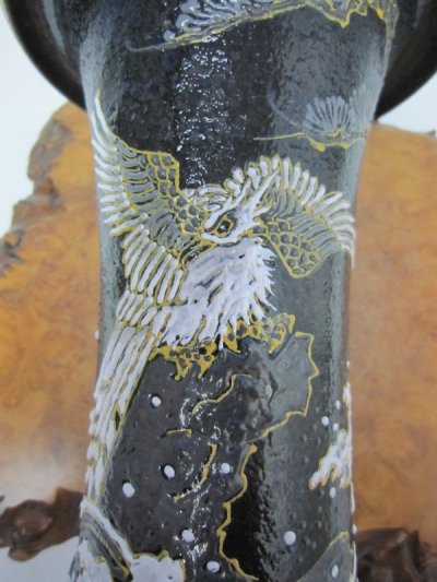 画像3: Ｈ-30　京楽焼　新品　「愛楽園製 鷲」　美術鉢　3.8号　春蘭鉢