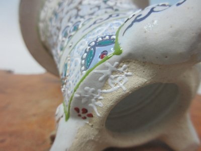 画像3: Ｈ-5　京楽焼　新品　「梅花作 白胴 唐草古代模様」　万年青鉢　3.5号