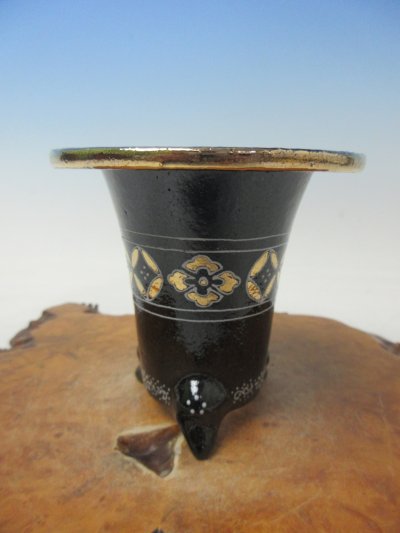 画像1: Ｈ-12　京楽焼　新品　「愛楽園製　華作　七宝」　万年青鉢　3.0号