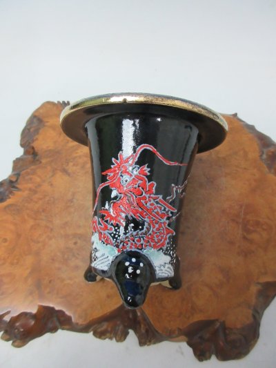 画像2: Ｈ-20　京楽焼　新品　「愛楽園製　龍(赤)」　万年青鉢　3.3号