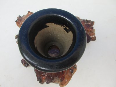 画像2: Ｈ-34　京楽焼　古鉢　「加茂黒 イッチン唐草文」　美術鉢　3.0号