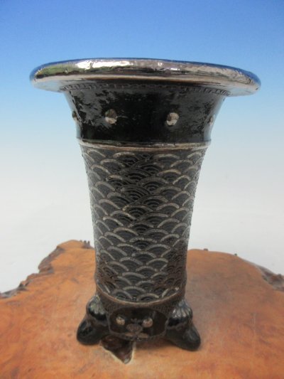 画像2: Ｈ-41　京楽焼　新品　「愛楽園製 プラチナ太鼓胴青海波」　春蘭鉢　3.5号