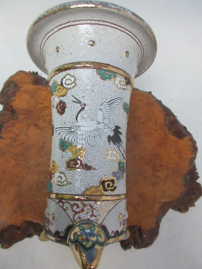 画像3: Ｈ-38　京楽焼　新品　「愛楽園製 太鼓胴瑞雲鶴五柳写し」　春蘭鉢　3.8号