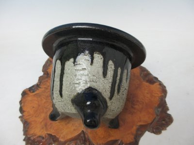 画像3: Ｈ-52　京楽焼　古鉢　「加茂黒 縄縁釉鉢」　美術鉢　4.5号