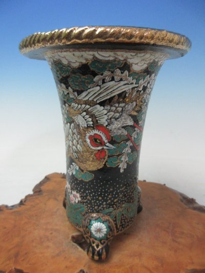 画像1: Ｈ-55　京楽焼　新品　「布施覚氏作 縄縁鳳凰」　美術鉢　3.8号