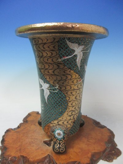 画像1: Ｈ-56　京楽焼　新品　「布施覚氏作 七々子鶴」　美術鉢　5.0号