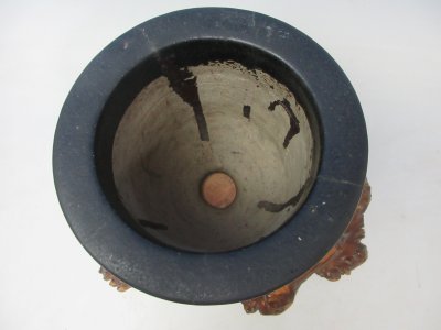 画像2: Ｈ-58　京楽焼　古美術鉢　「加茂黒　太鼓胴」　蘭鉢　5.0号