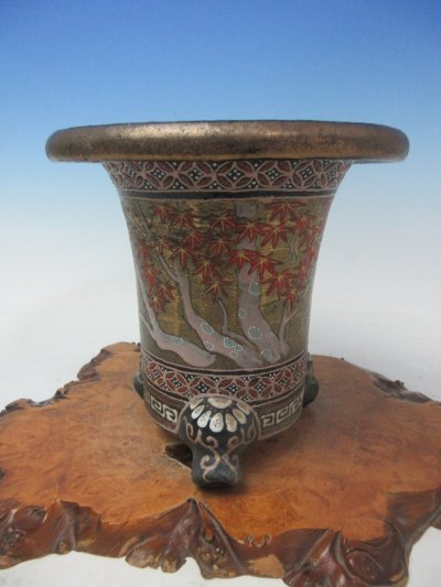 画像1: Ｈ-61　京楽焼　新古品　「布施覚氏作　紅葉」　万年青鉢　4.5号