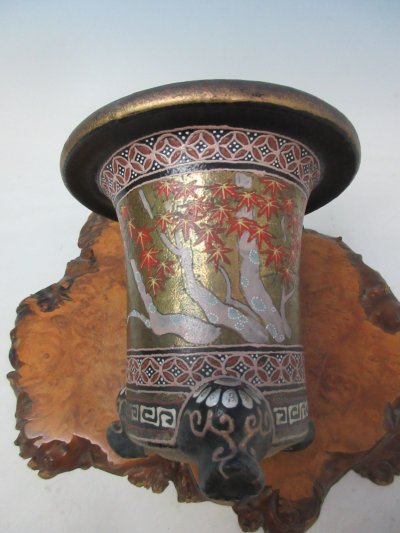 画像3: Ｈ-61　京楽焼　新古品　「布施覚氏作　紅葉」　万年青鉢　4.5号