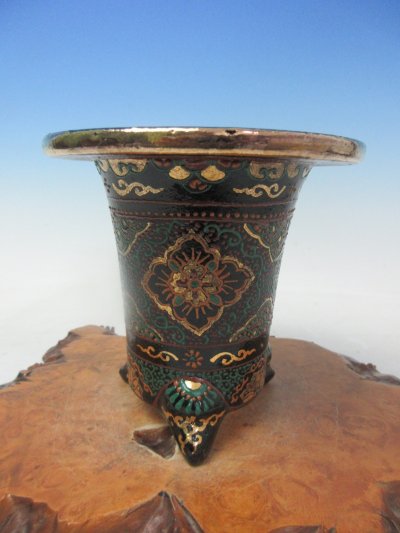画像1: Ｈ-64　京楽焼　新品　「愛楽園製 梅花作　古代模様B」　万年青鉢　4.0号