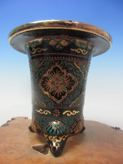 画像2: Ｈ-64　京楽焼　新品　「愛楽園製 梅花作　古代模様B」　万年青鉢　4.0号