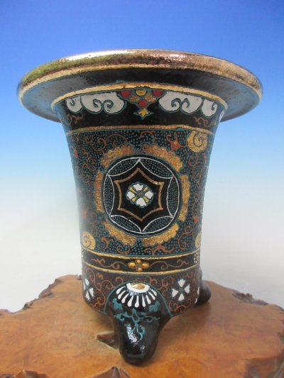 画像2: Ｈ-63　京楽焼　新品　「愛楽園製 梅花作　古代模様A」　万年青鉢　5.5号