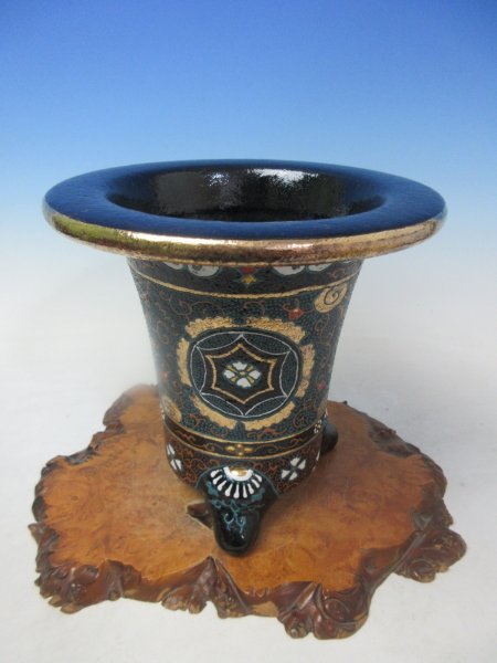 画像1: Ｈ-63　京楽焼　新品　「愛楽園製 梅花作　古代模様A」　万年青鉢　5.5号 (1)