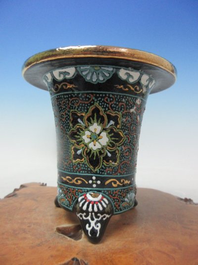 画像2: Ｈ-65　京楽焼　新品　「愛楽園製 梅花作　古代模様C」　万年青鉢　3.8号