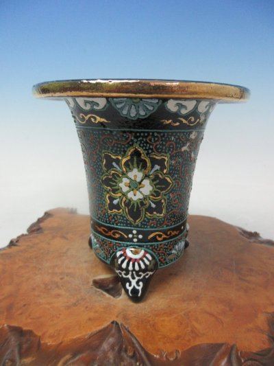画像1: Ｈ-65　京楽焼　新品　「愛楽園製 梅花作　古代模様C」　万年青鉢　3.8号
