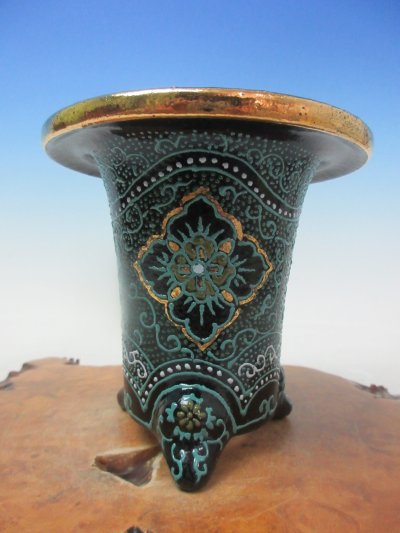 画像2: Ｈ-66　京楽焼　新品　「愛楽園製 梅花作　古代模様D」　万年青鉢　3.5号